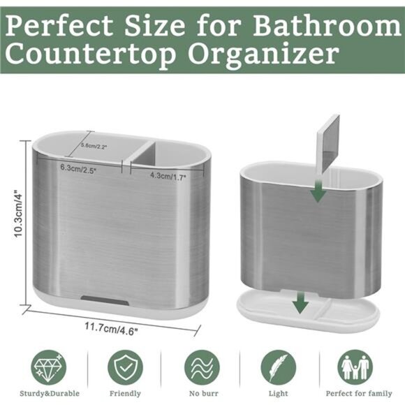 Toothbrush Holder Toothpaste Organizer Bathroom Countertop Electric Storage Silv - Picture 2 of 7